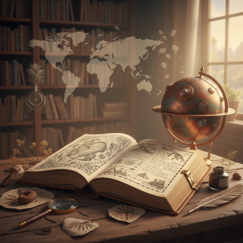 Zdjęcie starej książki i fragmentu ziemi, obrazujące historyczne ujęcie pica