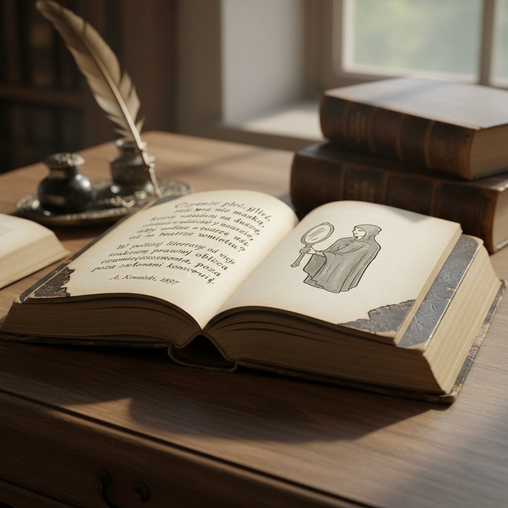 Fragment starej książki z cytatem o tożsamości płciowej, literatura i transwestytyzm w Polsce