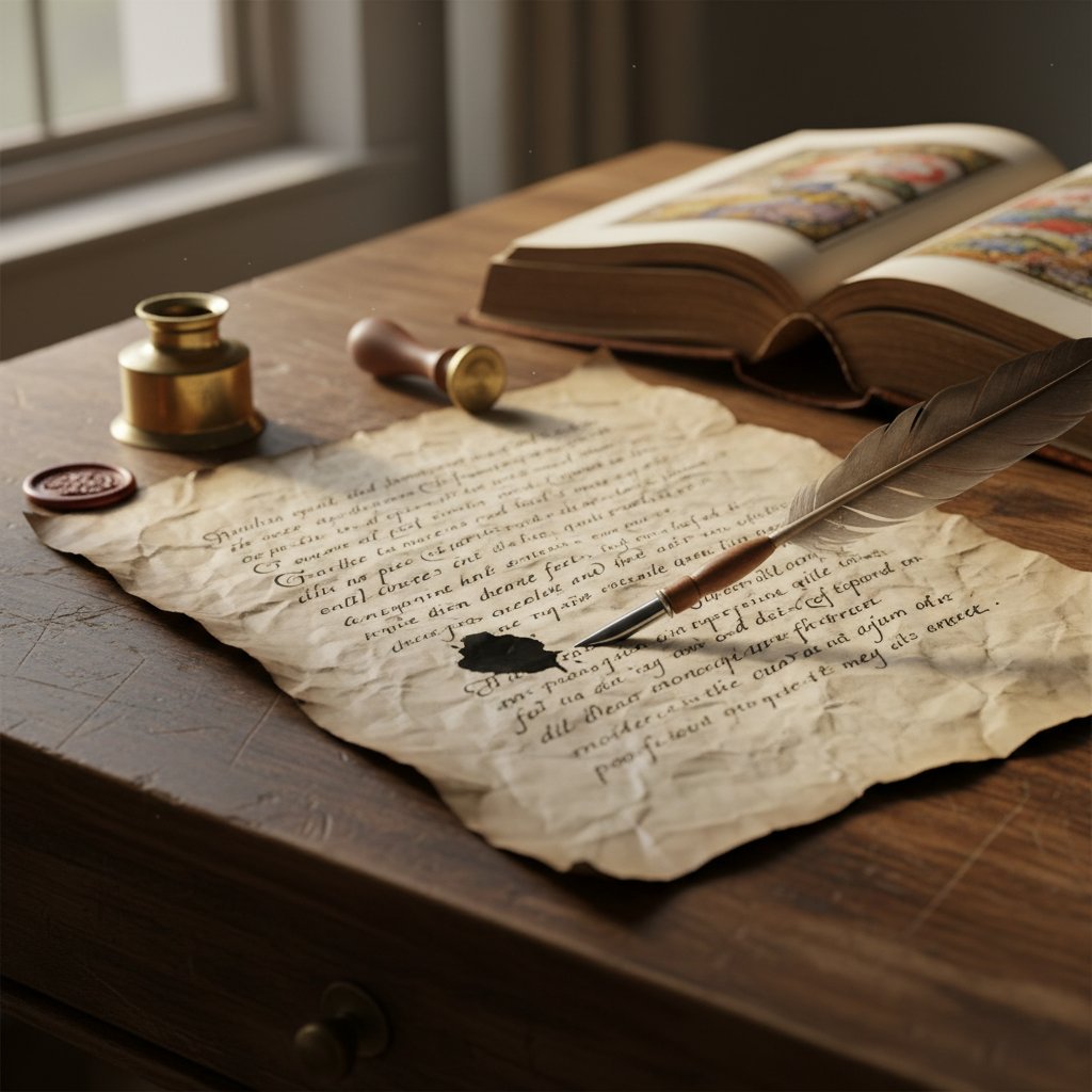 Stary arkusz papierowego testu języka angielskiego, z długopisem i notatkami na biurku