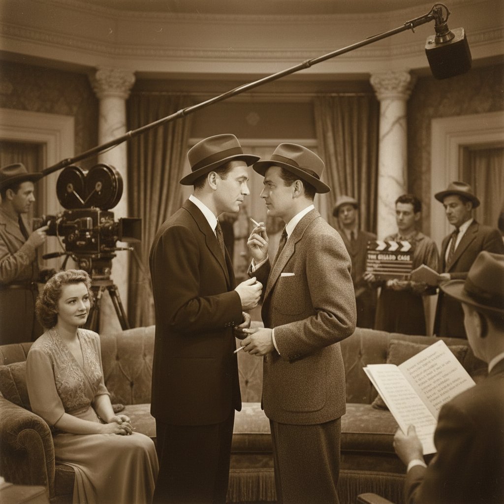 Photo: Old Hollywood film set with actors in vintage costumes, hinting at subtext