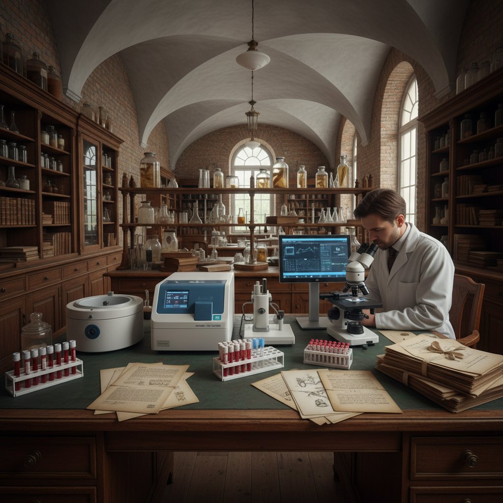 Stare laboratorium, archiwalne dokumenty, porównanie ze współczesnym sprzętem