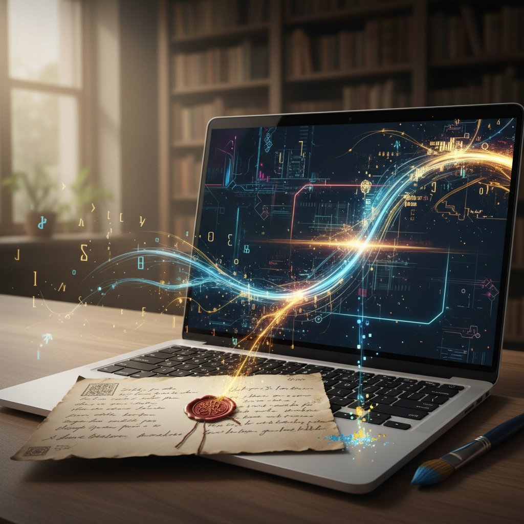 Zestawienie: stary list i nowoczesny laptop z konsultacją online – kontrast epok