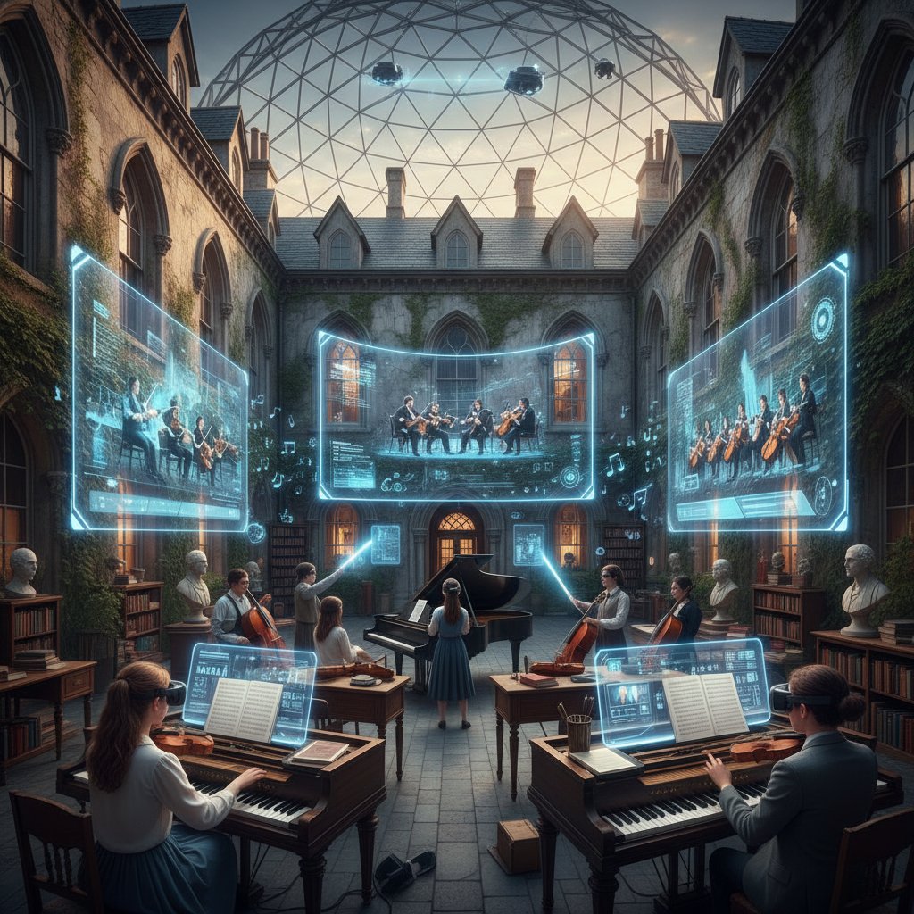 Porównanie tradycyjnej szkoły muzycznej i nauki online, archiwalne zdjęcie i nowoczesny laptop