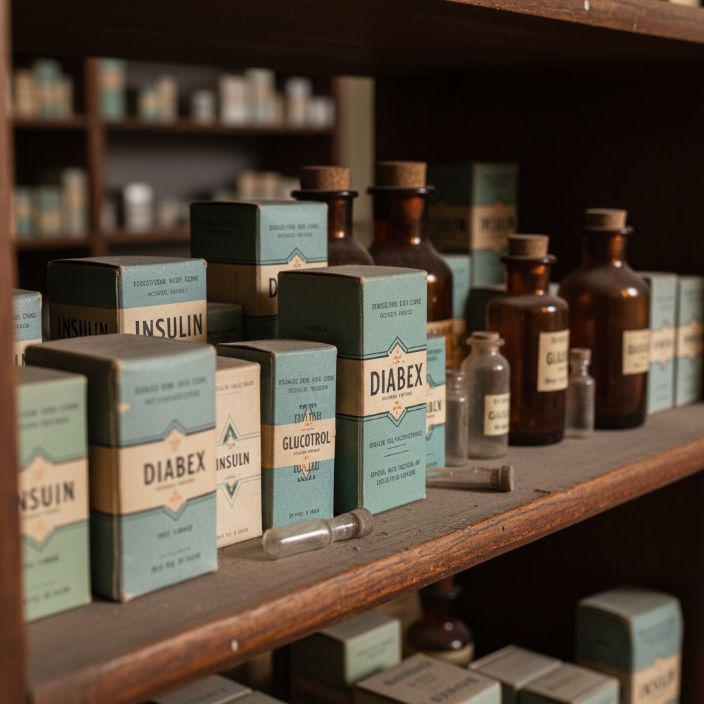 Zabytkowe opakowanie gliklazydu na półce apteki w Polsce, lek na cukrzycę i jego historia