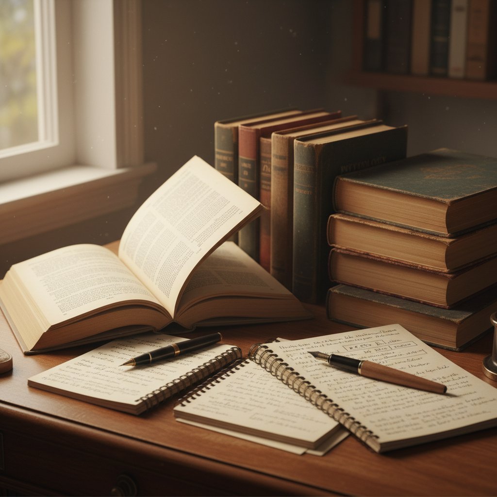 Stare podręczniki psychologiczne i notatniki jako symbol genezy restrukturyzacji poznawczej