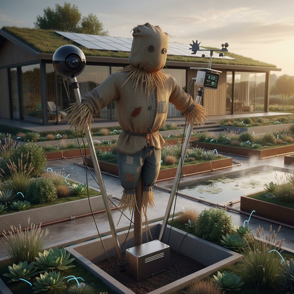 Porównanie stracha na wróble i nowoczesnego czujnika ogrodowego