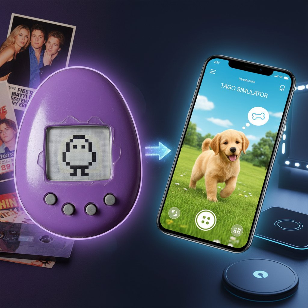 Stare Tamagotchi i nowoczesny smartfon z aplikacją symulatora psa