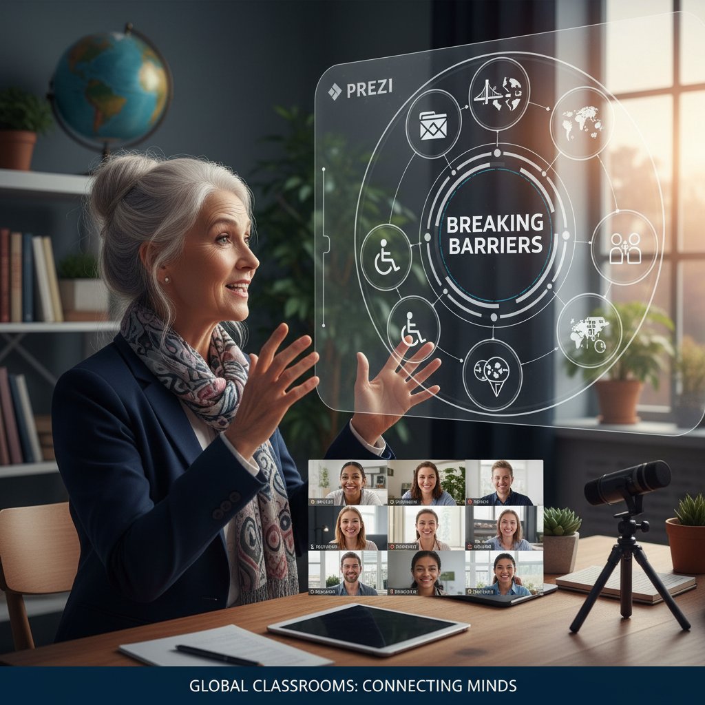 Starszy nauczyciel korzystający z Prezi podczas lekcji online – przełamywanie pokoleniowych barier