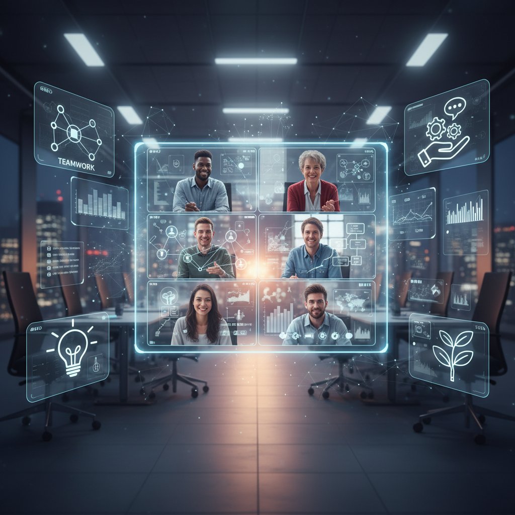 Zespół podczas burzy mózgów online, intensywna komunikacja, cyfrowe narzędzia w użyciu