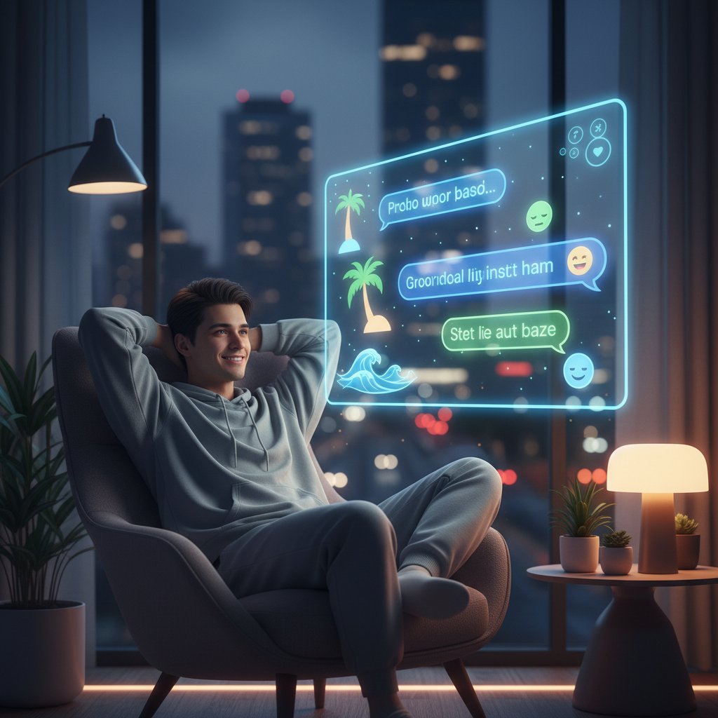 Rozmowa online zmienia relaks – młoda osoba na tle miasta, ekran smartfona, uśmiech