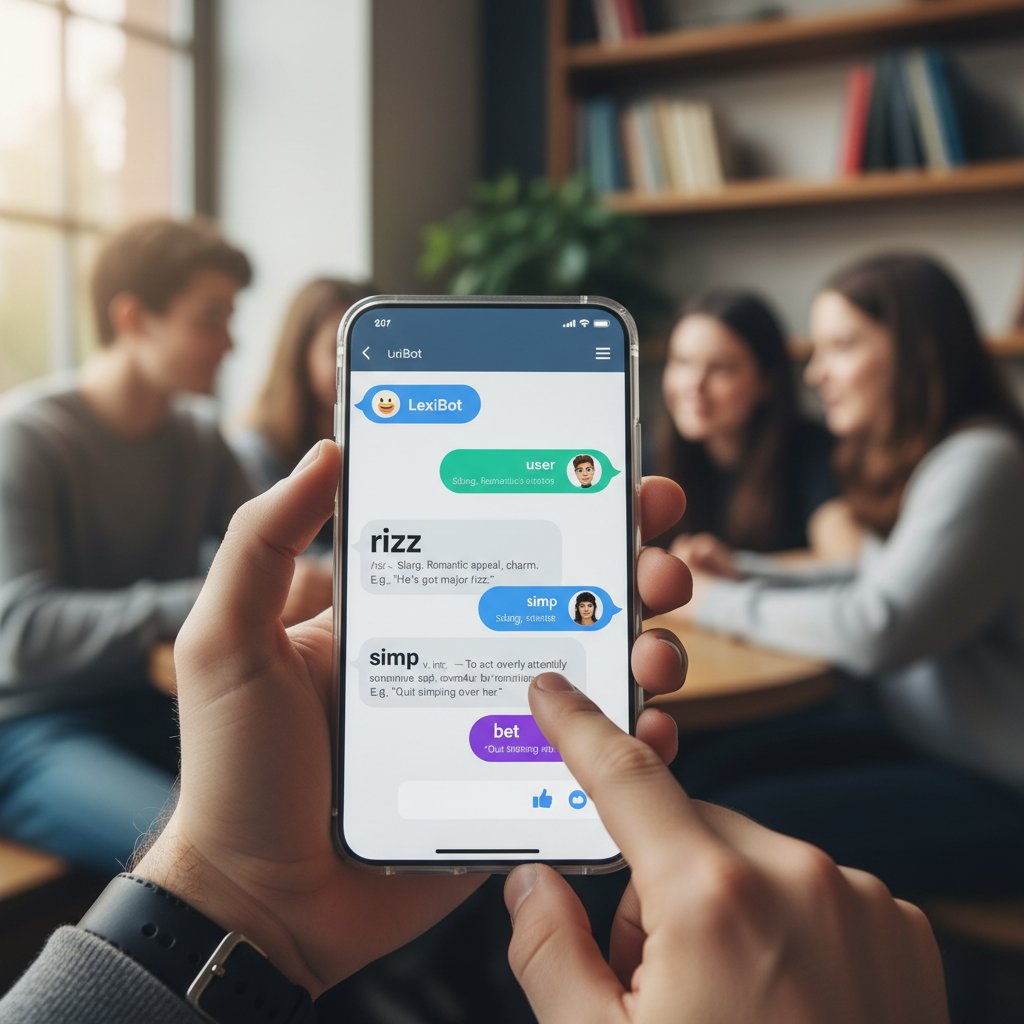 Słownik rozmów online – młoda osoba trzyma w dłoni kartkę z definicjami