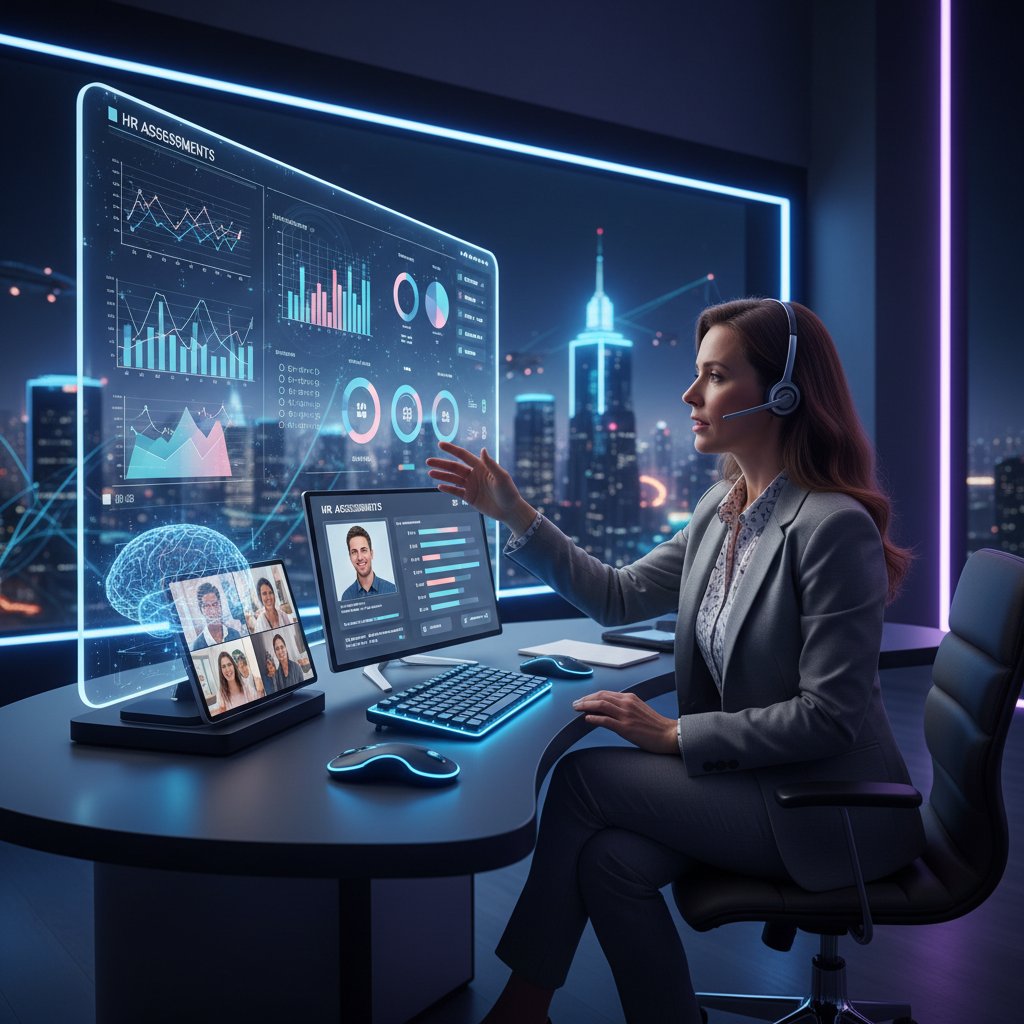 Konsultant online analizuje wyniki testów HR na ekranie laptopa, nowoczesna technologia w doradztwie personalnym