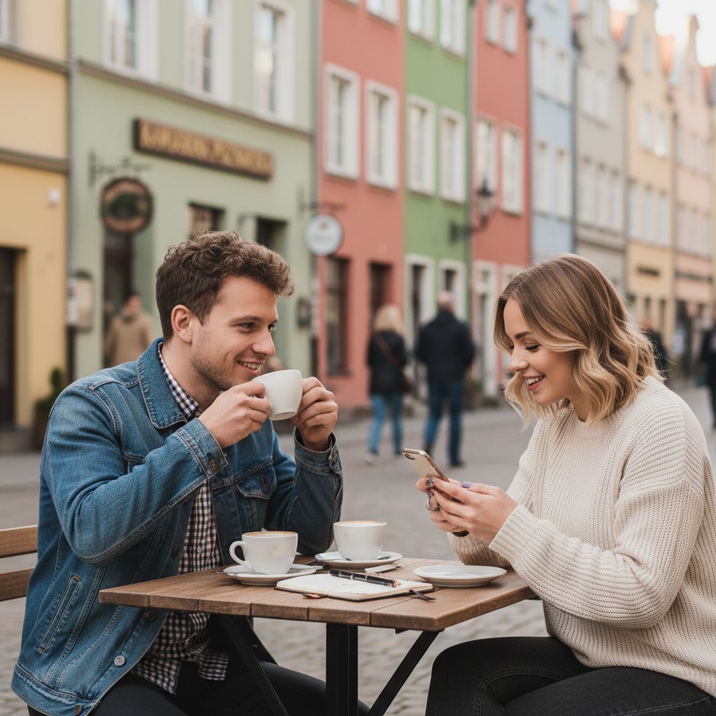 Para poznająca się na randce online, randki bez zobowiązań, realistyczna scena