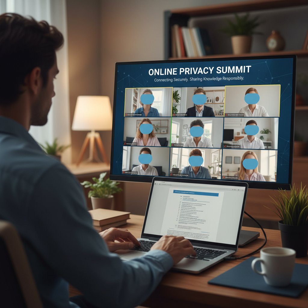 Zdjęcie z wydarzenia online z wyraźnie zamazanymi twarzami uczestników