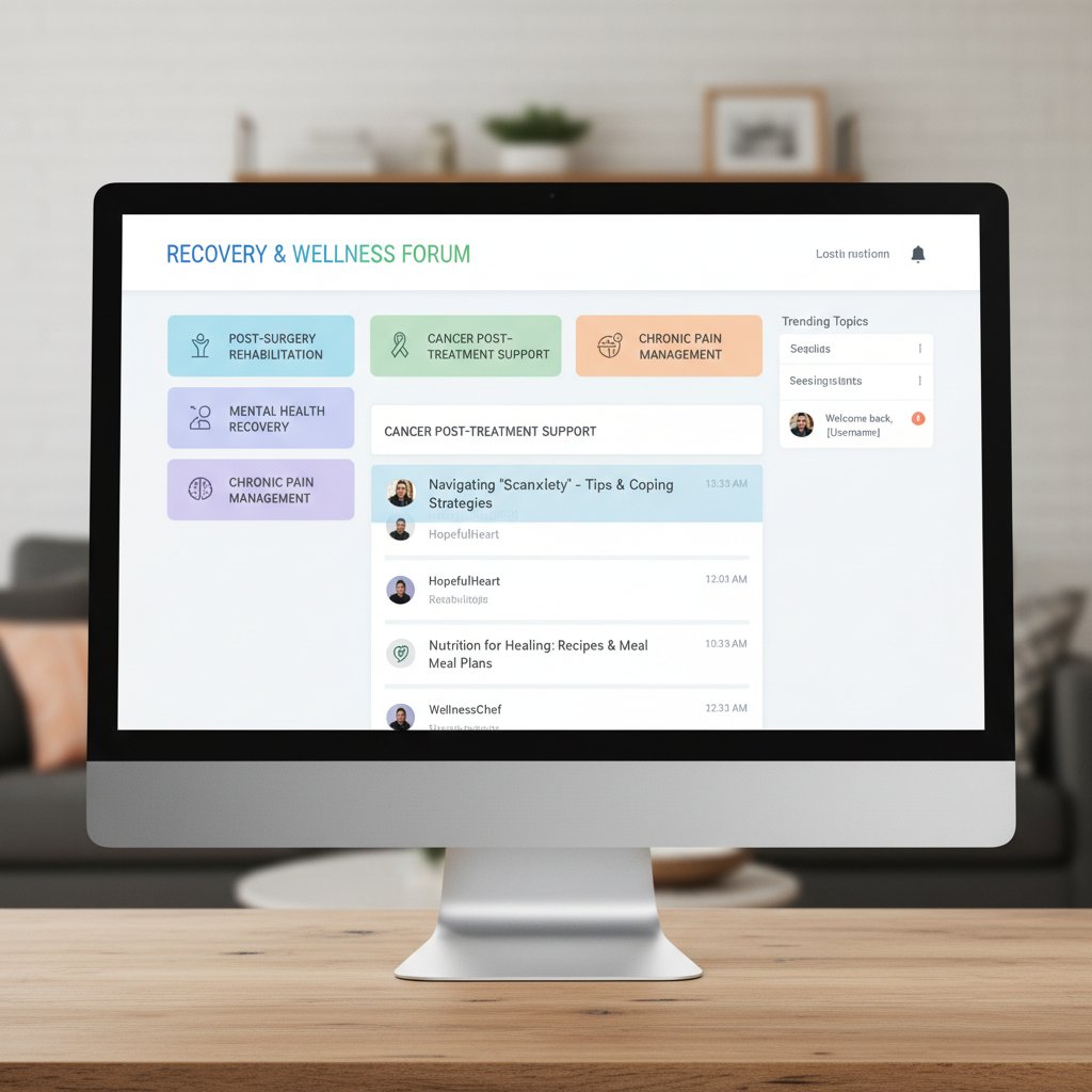 Zbliżenie na ekran laptopa z forum internetowym, widoczne posty o pielęgnacji po zabiegu