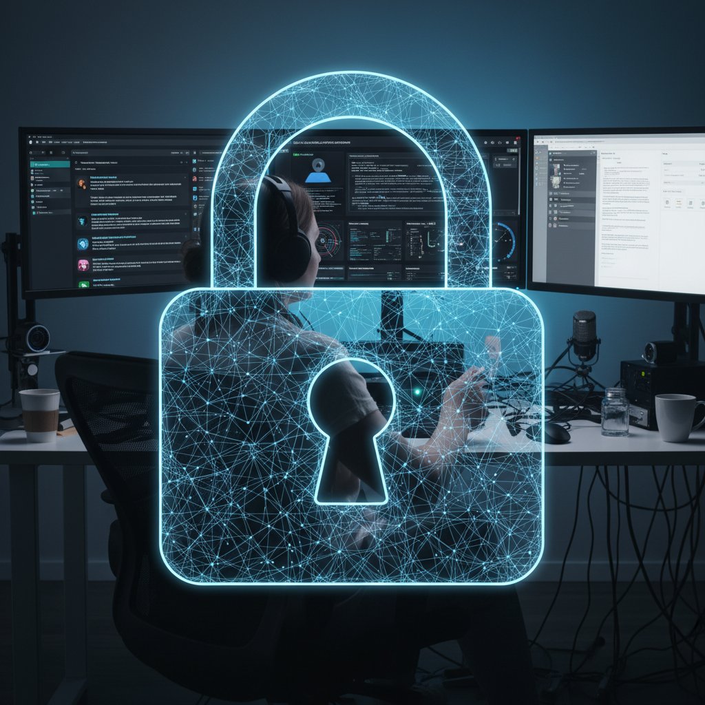 Moderator online, analizujący zgłoszenia na ekranie komputera, symbol porządku i bezpieczeństwa