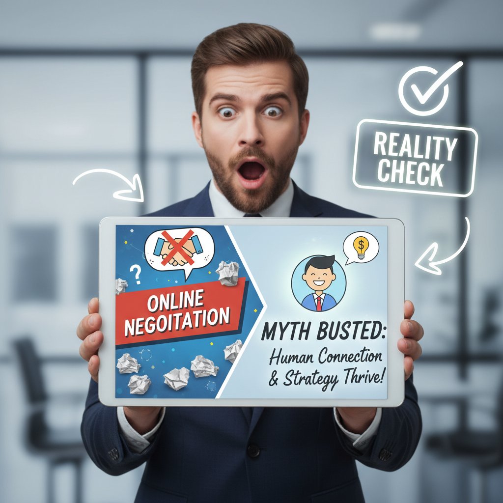 Zaskoczona osoba podczas negocjacji online, przekonania zderzają się z brutalną rzeczywistością