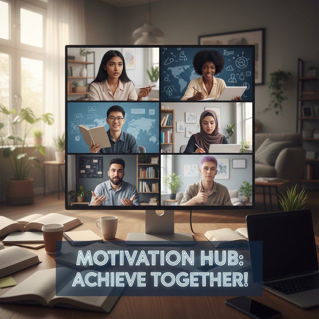 Grupa uczniów wzajemnie motywujących się podczas nauki online