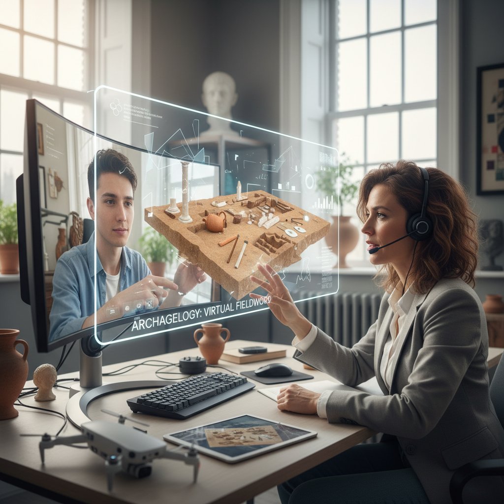 Korepetytor prowadzi zajęcia online, archeologia online korepetycje, zaawansowane technologie w nauce