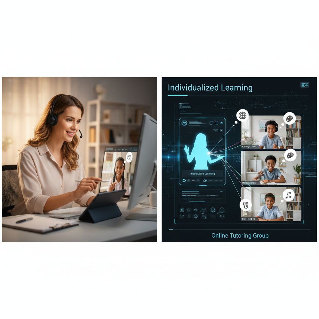 Młody nauczyciel prowadzi korepetycje online z grupą uczniów, indywidualne podejście