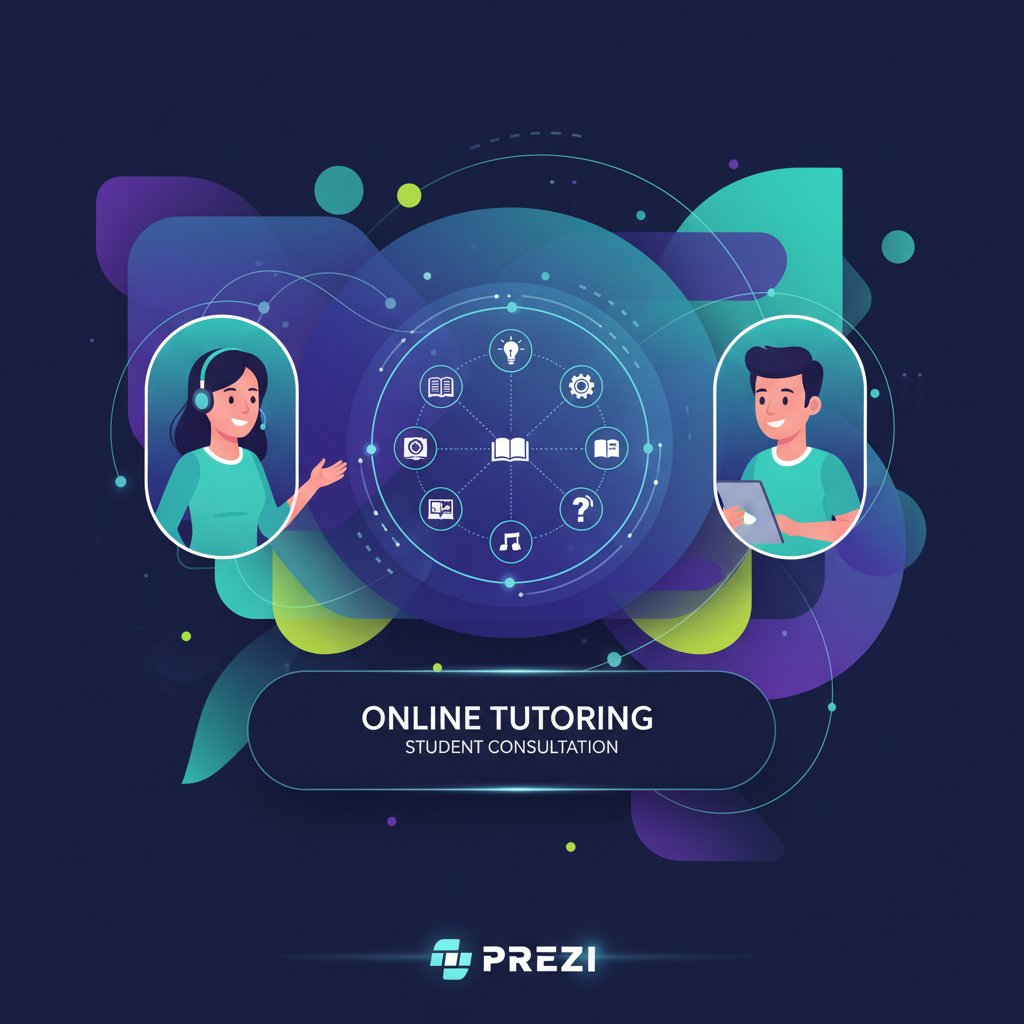 Nowoczesny korepetytor online w trakcie konsultacji z uczniem przez Prezi