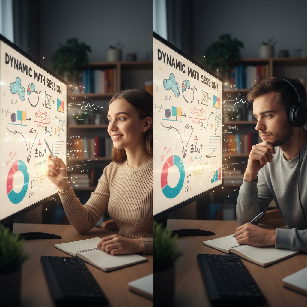 Interaktywna lekcja zdalna z zaangażowanym uczniem, korepetycje online, dynamiczna sesja