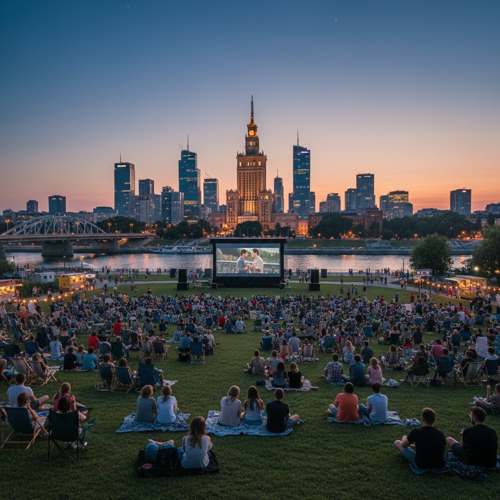 Nocny pokaz filmu na świeżym powietrzu w Warszawie, wydarzenia kulturalne Warszawa dziś
