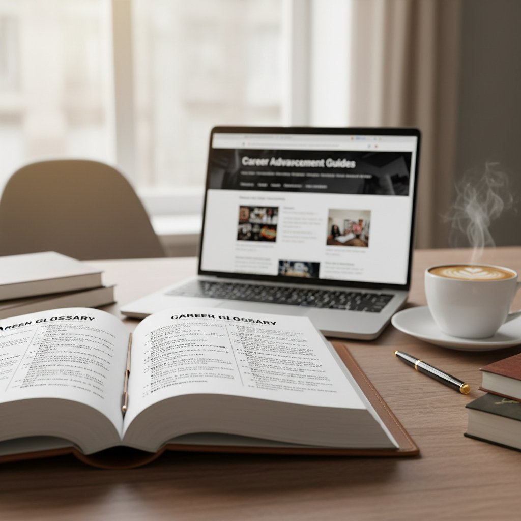 Zbliżenie na otwartą książkę z zaznaczonymi definicjami, leżącą obok laptopa i filiżanki kawy