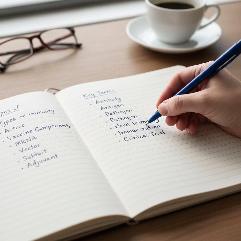 Notatnik z ręcznie zapisanymi pojęciami szczepień