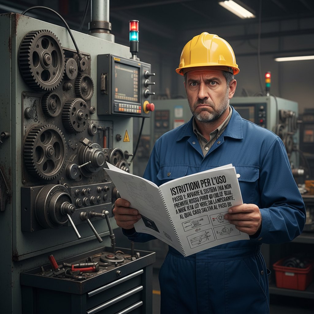 Operator maszyny zdezorientowany przez błędnie przetłumaczoną instrukcję