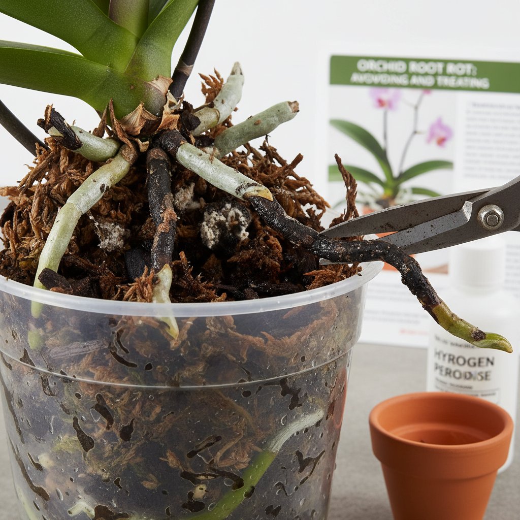 Storczyk wyjęty z doniczki, widoczne brunatne i miękkie korzenie