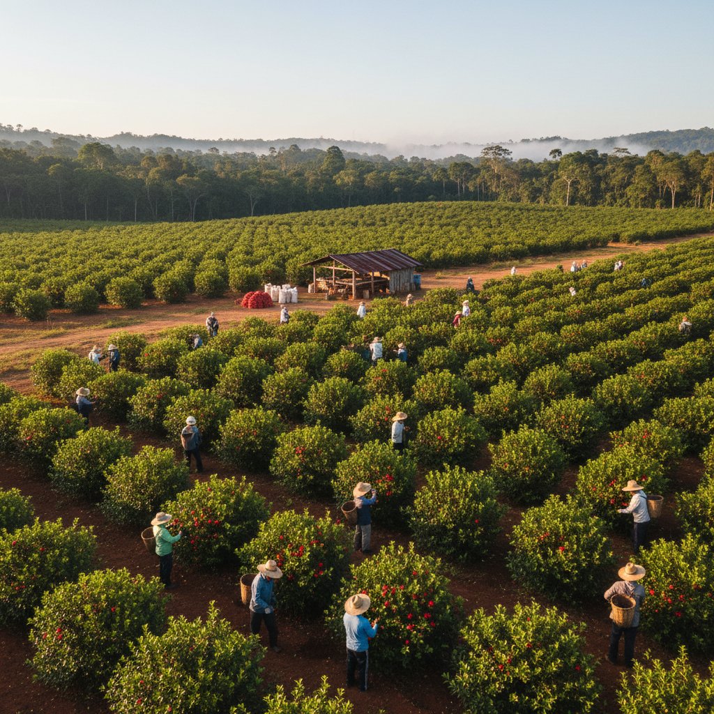 Ekologiczna plantacja guarany z pracownikami