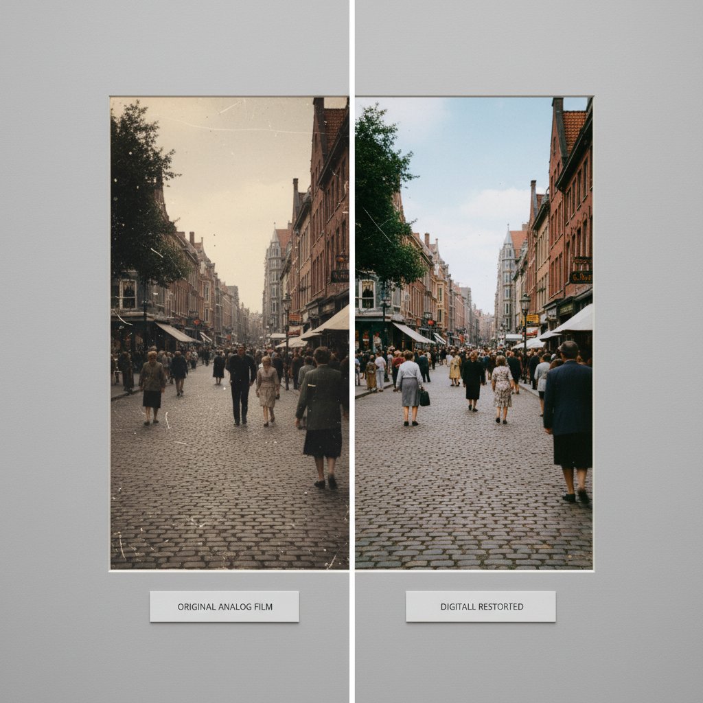 Film frame comparison: original analog vs. digitally restored