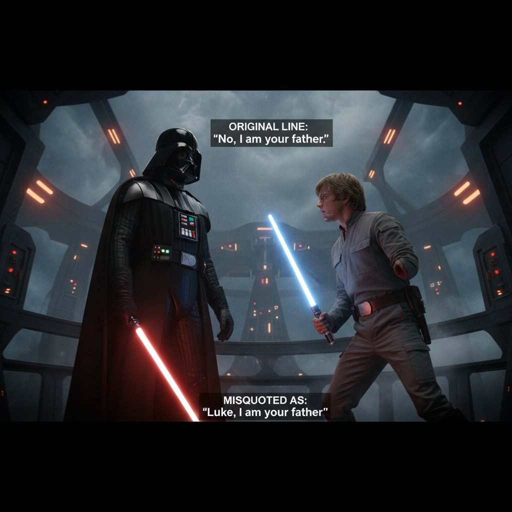 Original movie scene and popular misquote comparison