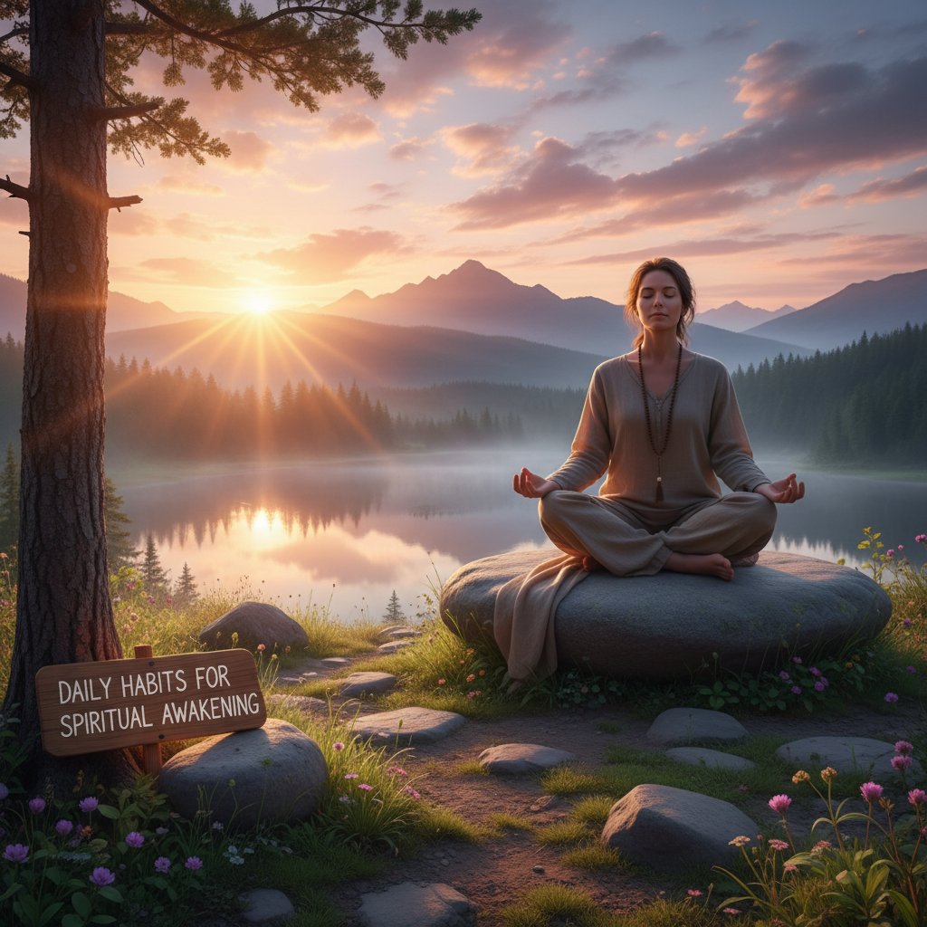 Osoba medytująca na świeżym powietrzu, symbol codziennych nawyków wspierających przebudzenie duchowe