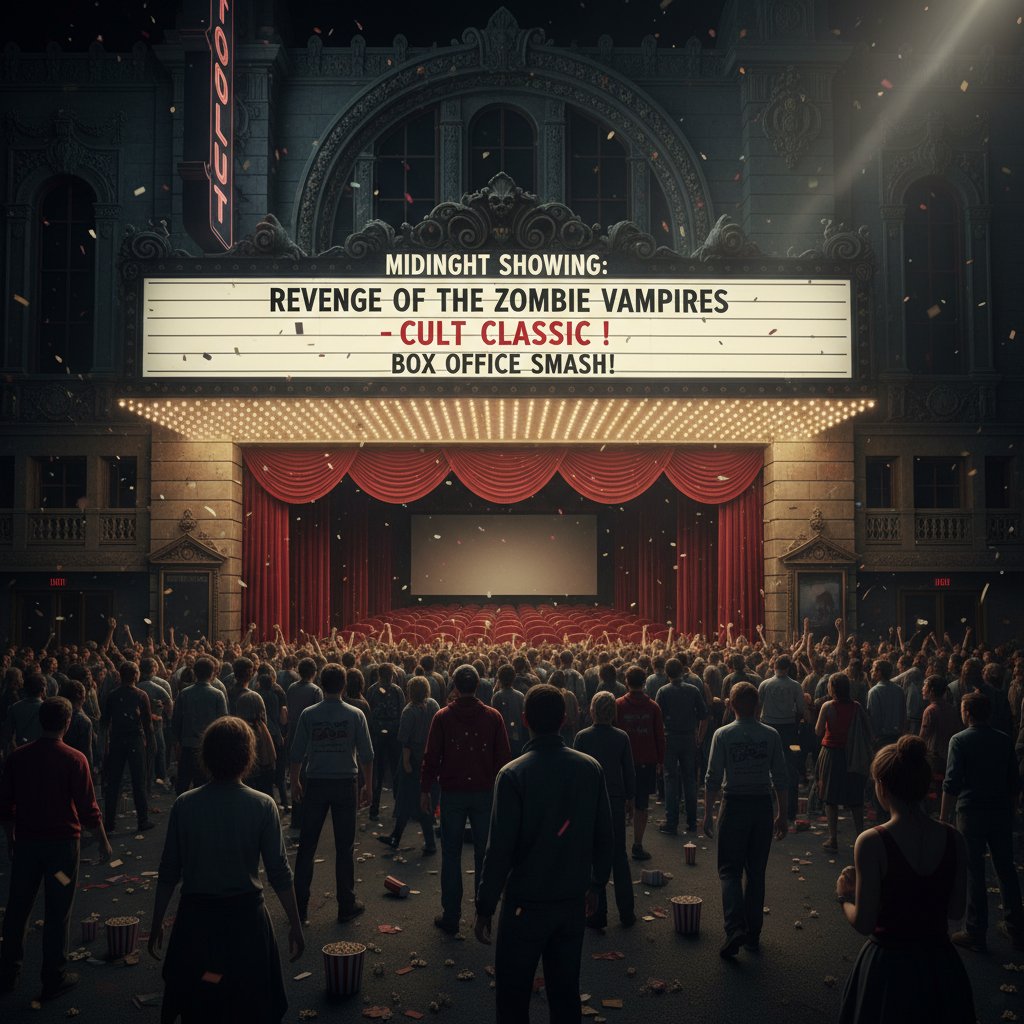 Box office success versus cult classic in split-screen theater scene