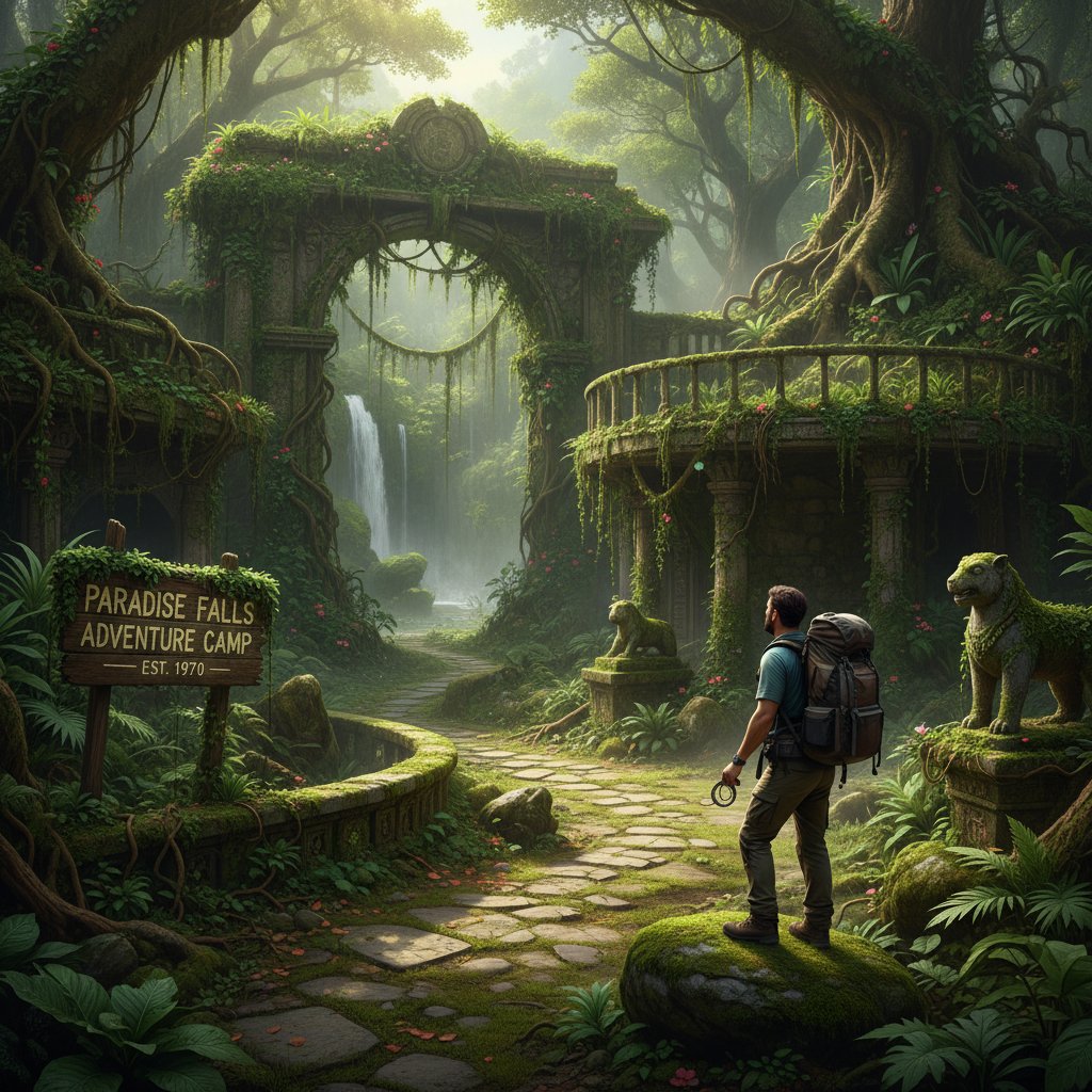 Overgrown ruins where tourists once flocked, symbolizing nature reclaiming abandoned travel sites