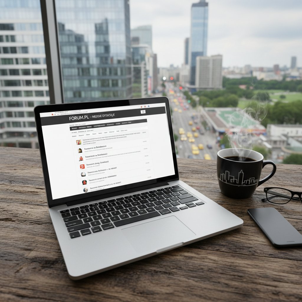 Laptop z otwartym polskim forum wsparcia psychicznego