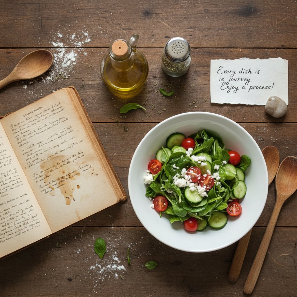 Stół kuchenny z motywującą karteczką i przepisem rodzinnym