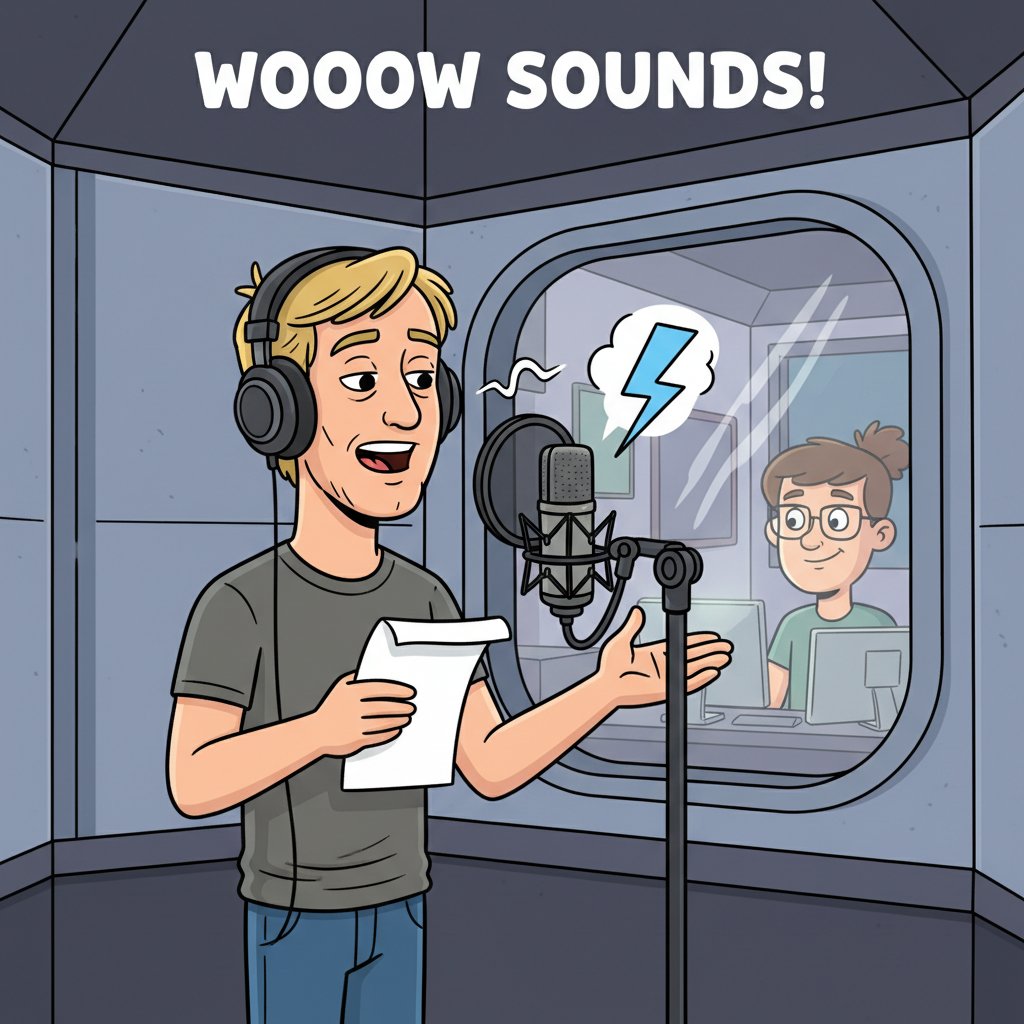 Owen Wilson as a voice actor, animated-style portrait in sound booth