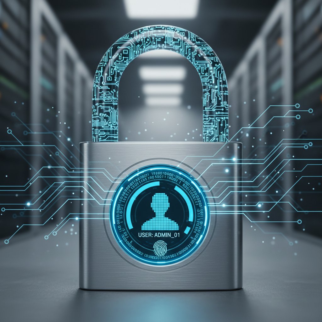 Kłódka nałożona na cyfrowy profil użytkownika, obrazująca kwestie prywatności