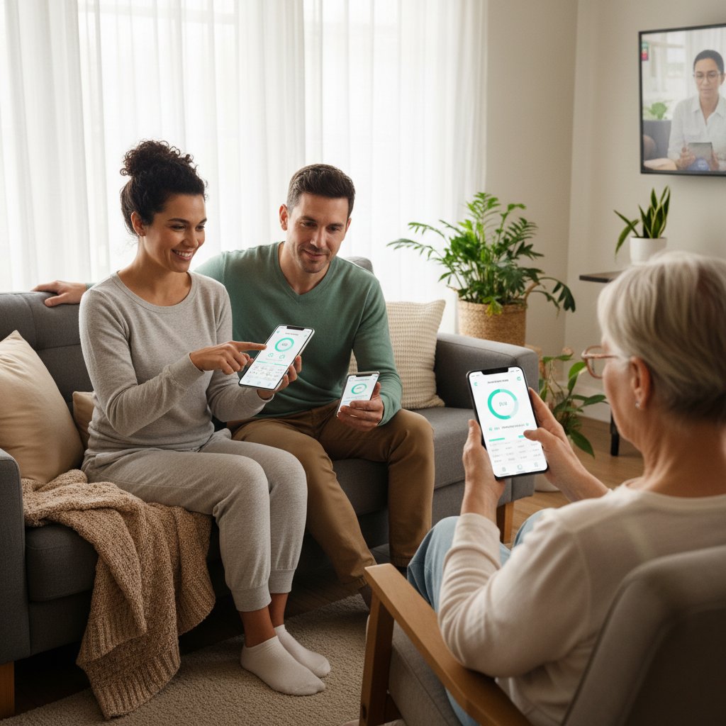 Osoby korzystające z aplikacji mobilnej do monitorowania bólu, w różnych sytuacjach domowych