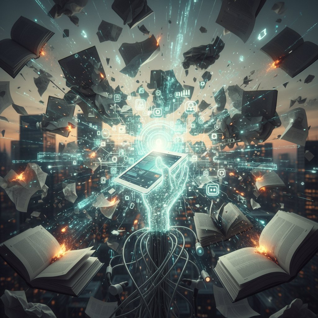 Symbolic image of a hand reaching from paper chaos to digital empowerment