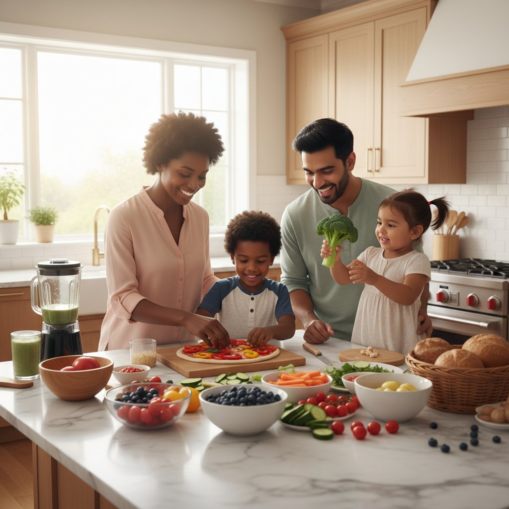 Rodzic korzystający z AI asystenta zdrowia w domu