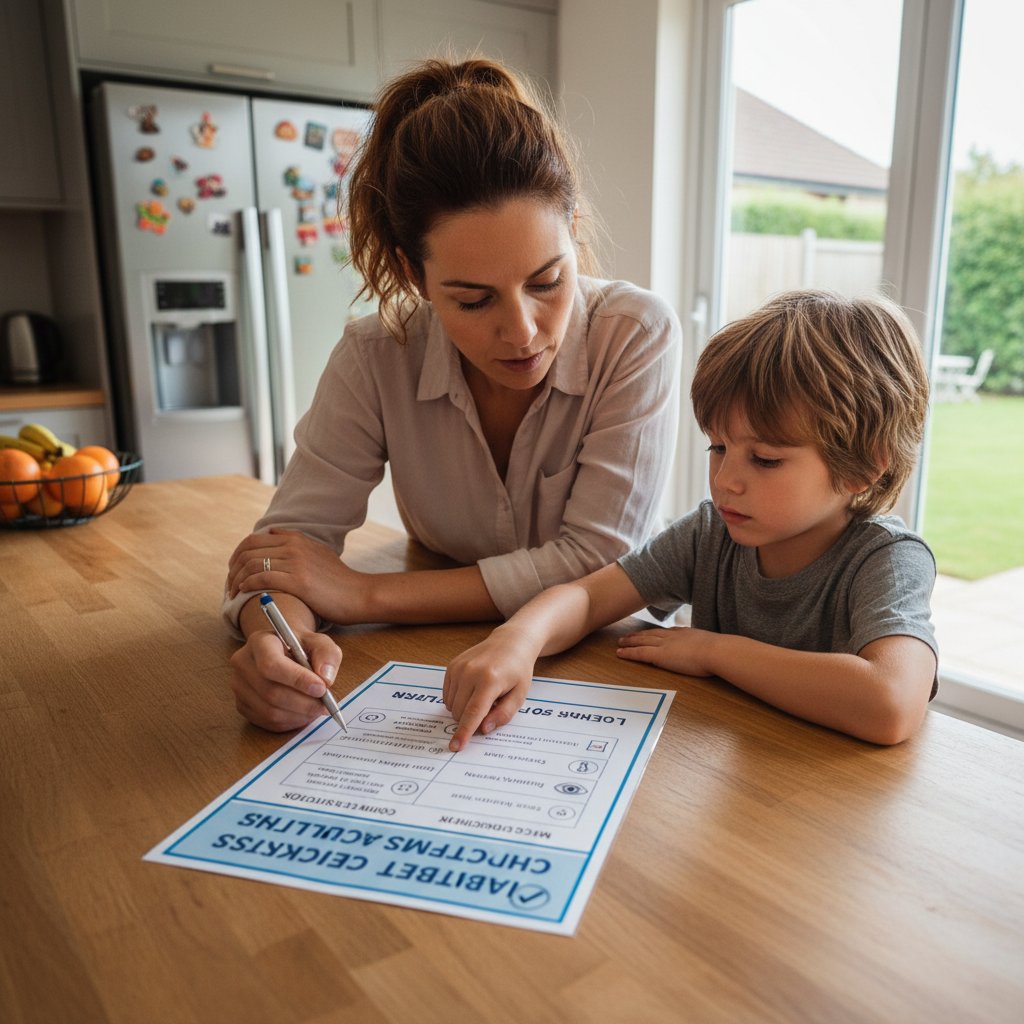 Rodzic sprawdzający objawy cukrzycy u dziecka w kuchni