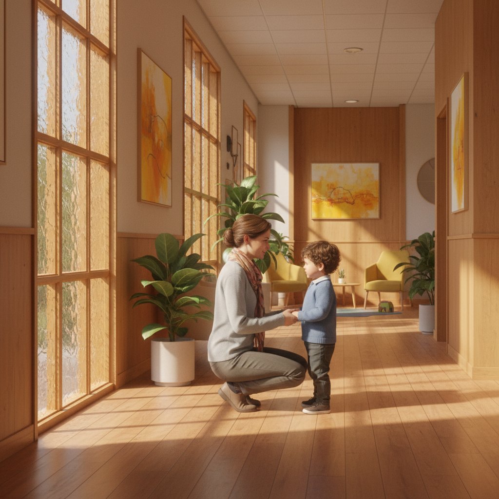 Rodzic przygotowuje dziecko do bilansu zdrowia – wsparcie i spokój.