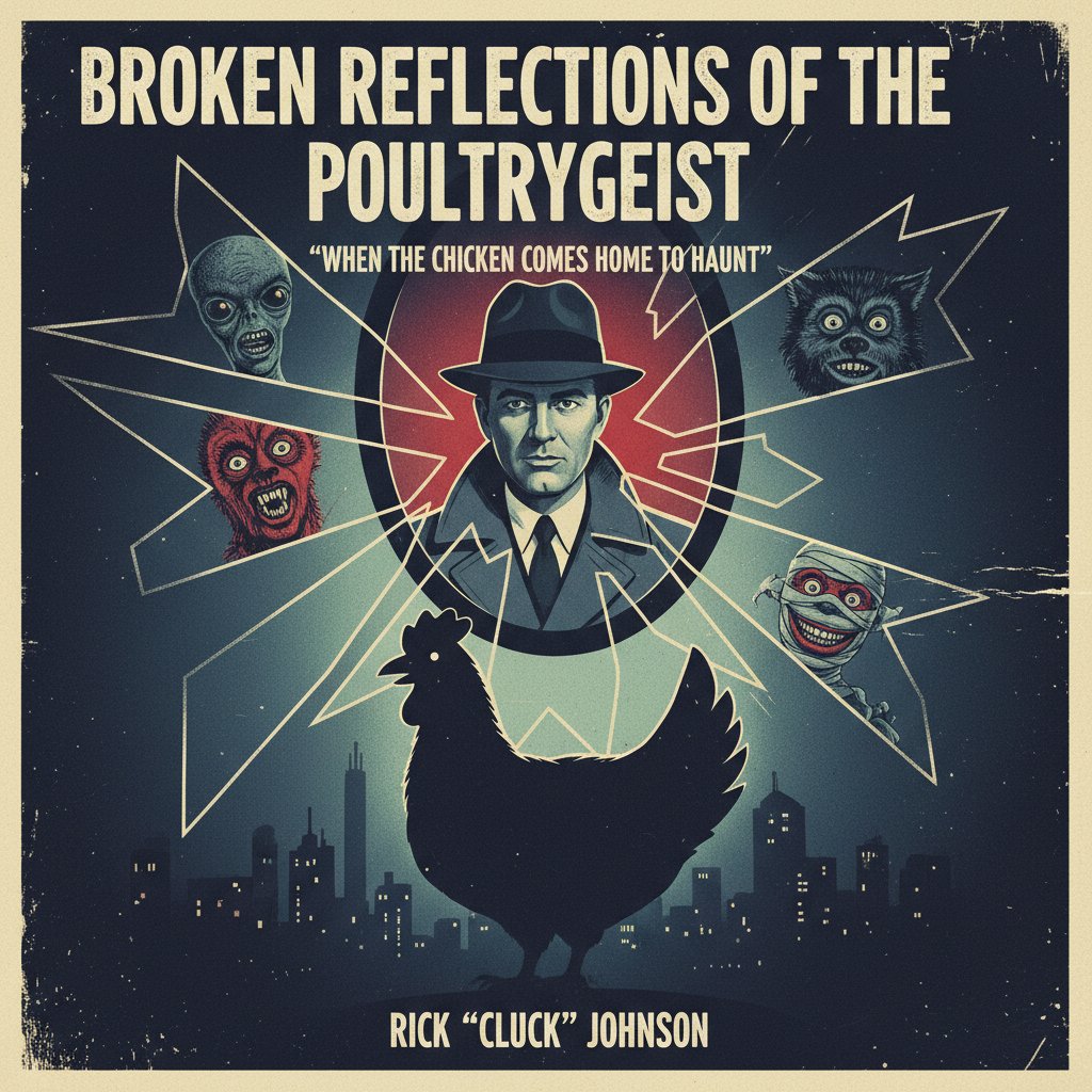 Parody movies reflecting and fragmenting culture, symbolic photo of a shattered mirror with classic movie posters, dramatic lighting