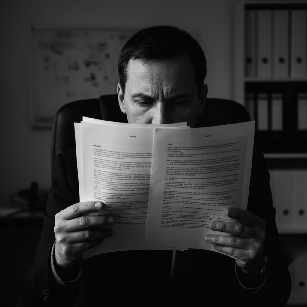 Uczestnik analizujący dokumenty badania, mocny kontrast