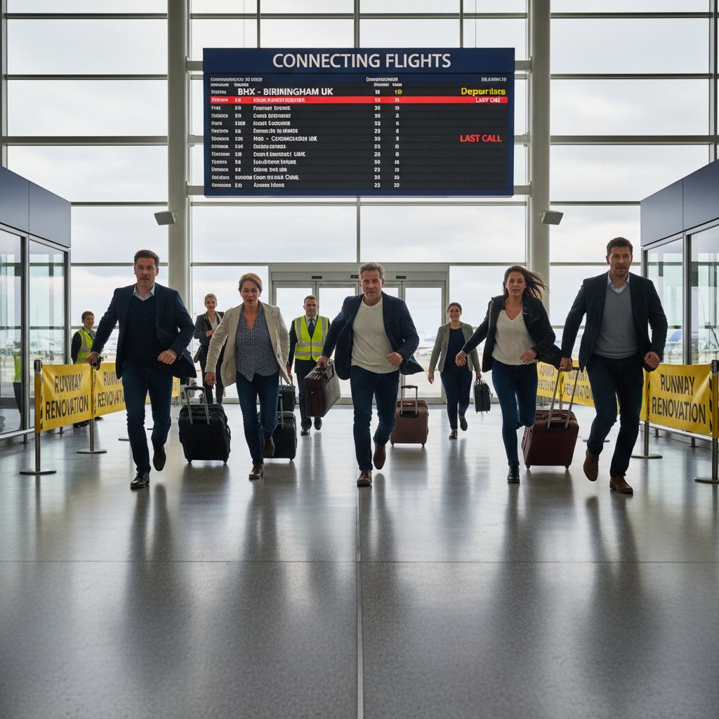 Passengers sprinting through airport terminal to catch connecting Birmingham UK flight