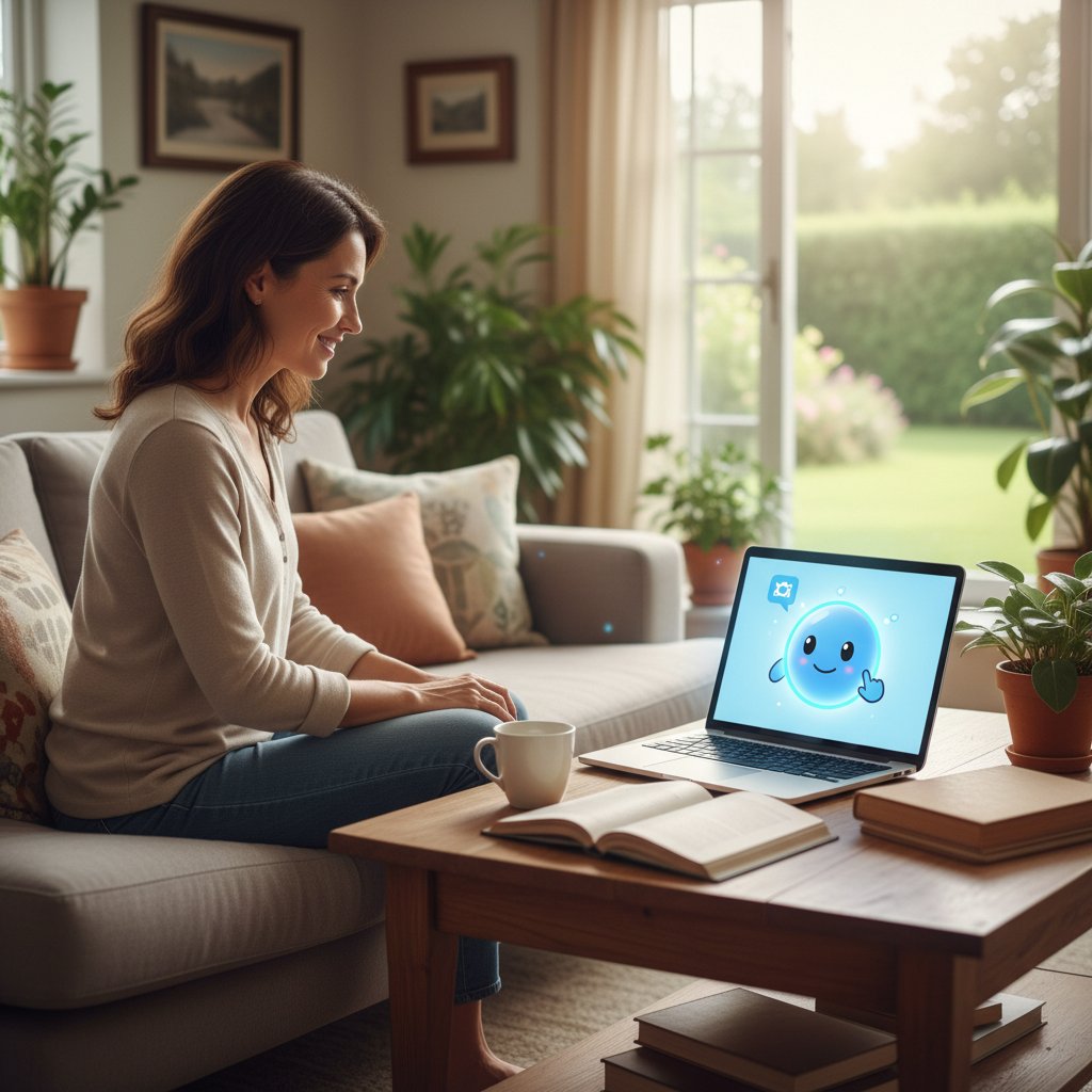 Pacjent korzystający z cyfrowego asystenta zdrowotnego na laptopie w domu